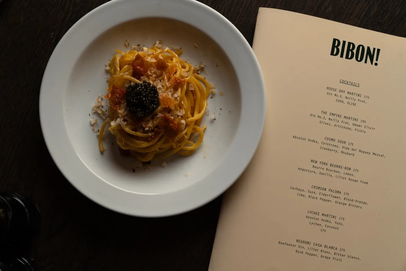 Pasta med kaviar och Bibon-menyn